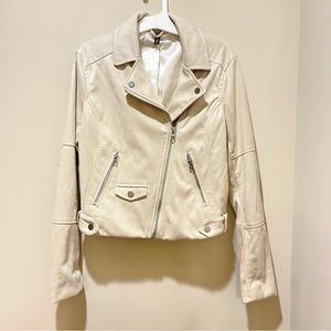 H&M Duvided Immitation Faux Suede Leather Cropped Cream Moto Biker Jacket Small